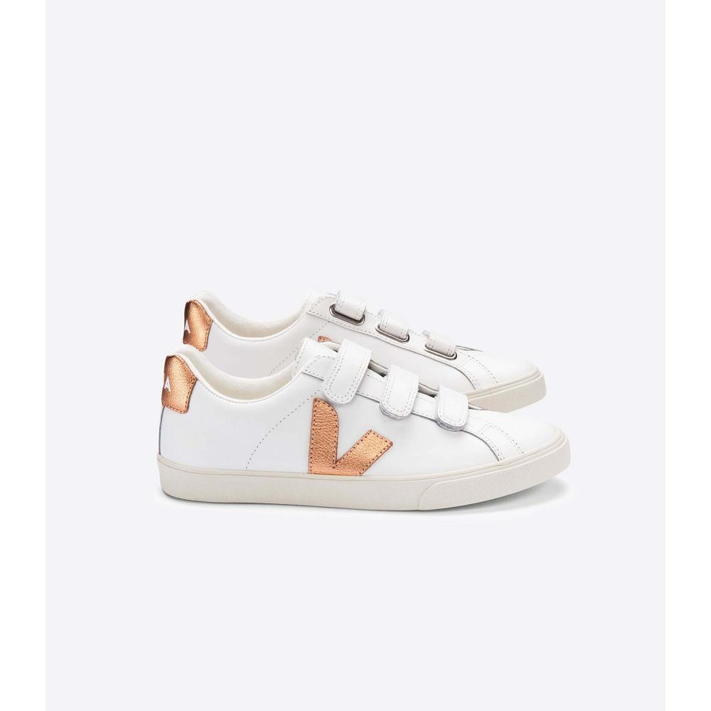 White/Orange Women\'s Veja 3-LOCK LEATHER Sneakers | AU 604UZG